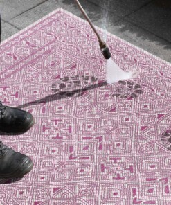 Buitenkleed geometrisch - Cuadrado roze/crème - close up, thumbnail Buitenkleed geometrisch - Cuadrado roze/crème - close up, thumbnail