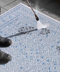 Buitenkleed geometrisch - Cuadrado blauw/crème - close up, thumbnail Buitenkleed geometrisch - Cuadrado blauw/crème - close up, thumbnail