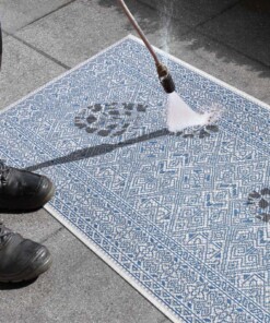 Balkonkleed geometrisch - Cuadrado blauw/crème - close up, thumbnail Balkonkleed geometrisch - Cuadrado blauw/crème - close up, thumbnail