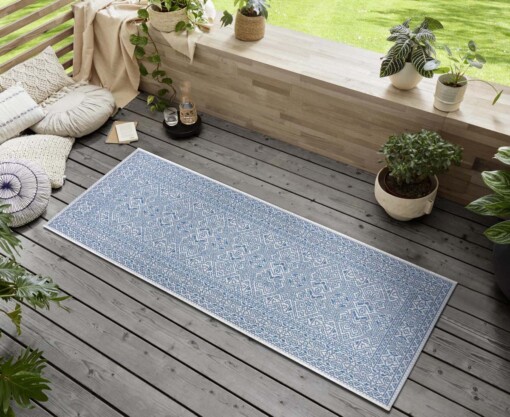Balkonkleed geometrisch - Cuadrado blauw/crème - sfeer