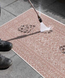 Balkonkleed geometrisch - Cuadrado terracotta/crème - close up, thumbnail