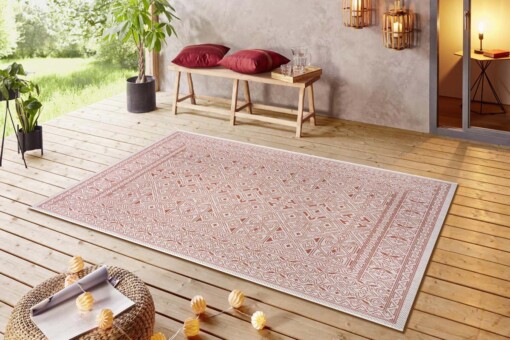 Buitenkleed geometrisch - Cuadrado terracotta/crème - sfeer