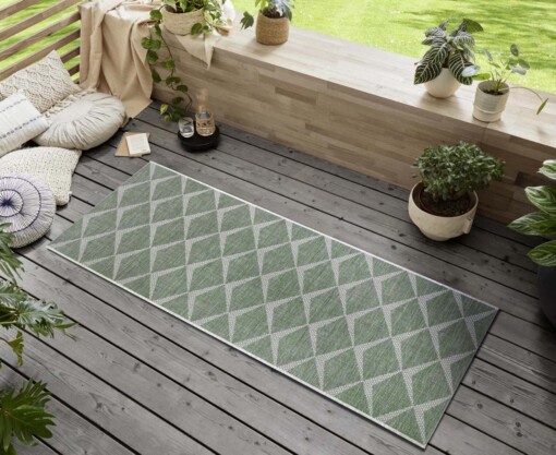 Balkonkleed design - Escala jade/crème - sfeer