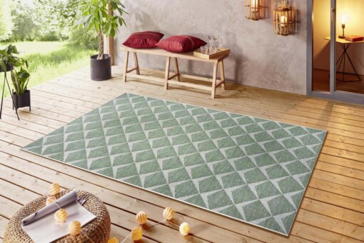 Buitenkleed design - Escala jade/crème - sfeer