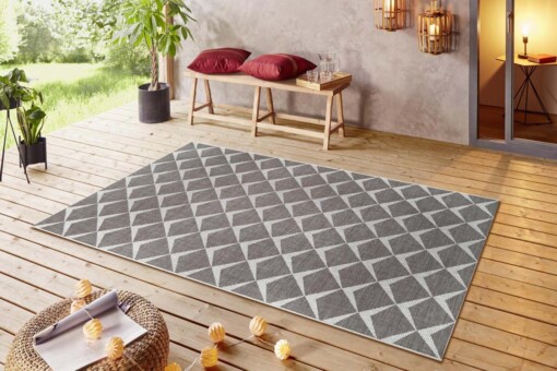 Buitenkleed design - Escala bruin/crème - sfeer