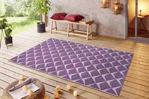 Buitenkleed design - Escala paars/crème - sfeer