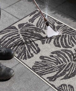 Balkonkleed palm - Monstera zwart/crème - close up, thumbnail