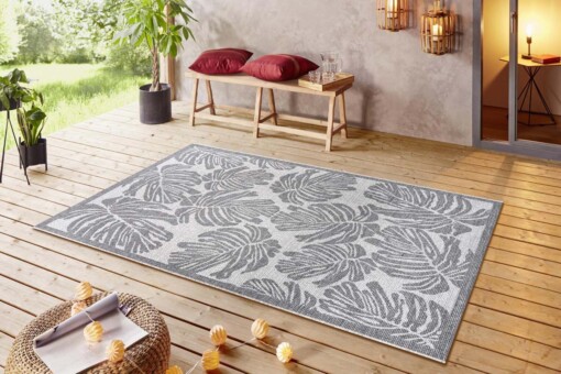 Buitenkleed palm - Monstera grijs/crème - sfeer