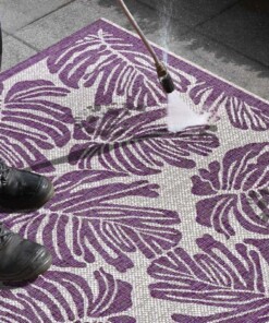 Buitenkleed palm - Monstera paars/crème - close up, thumbnail