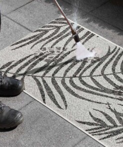 Balkonkleed palm - Palmera zwart/crème - close up, thumbnail