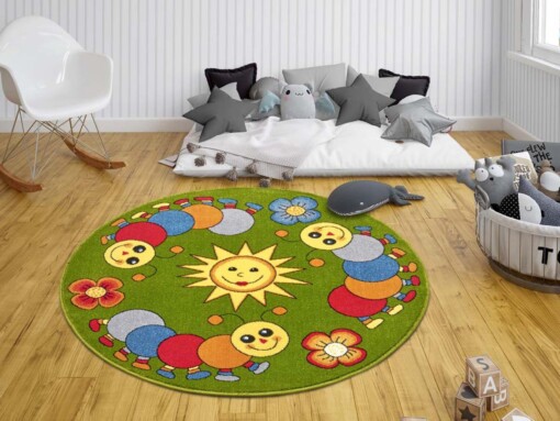 Rond kindervloerkleed rups - multi - sfeer