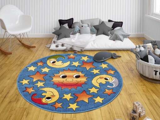Rond kindervloerkleed maan & sterren - multi - sfeer