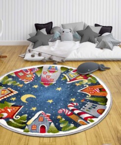 Rond kindervloerkleed kerstdorp - multi - sfeer, thumbnail