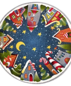 Rond kindervloerkleed kerstdorp - multi - overzicht boven, thumbnail