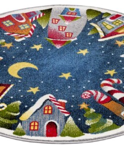 Rond kindervloerkleed kerstdorp - multi - overzicht schuin, thumbnail