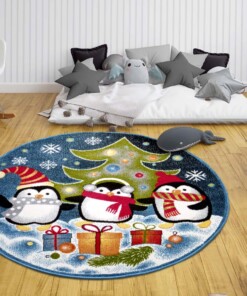 Rond kindervloerkleed kerst pinguïn - multi - sfeer, thumbnail