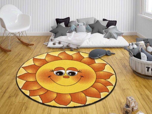 Rond kindervloerkleed zon - geel/oranje - sfeer
