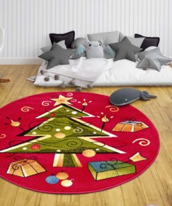 Rond kindervloerkleed kerstboom - rood/groen - sfeer, thumbnail