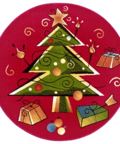 Rond kindervloerkleed kerstboom - rood/groen - overzicht boven