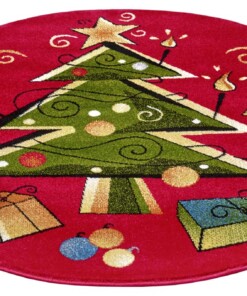 Rond kindervloerkleed kerstboom - rood/groen - overzicht schuin, thumbnail Rond kindervloerkleed kerstboom - rood/groen - overzicht schuin, thumbnail