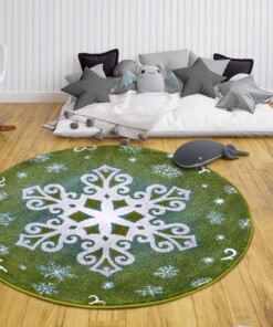 Rond kindervloerkleed sneeuwvlok - groen/wit - sfeer, thumbnail