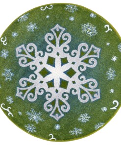 Rond kindervloerkleed sneeuwvlok - groen/wit - overzicht boven