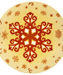 Rond kindervloerkleed sneeuwvlok - geel/rood - overzicht boven