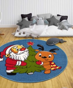 Rond kindervloerkleed Kerstman & Rudolf - multi - sfeer, thumbnail