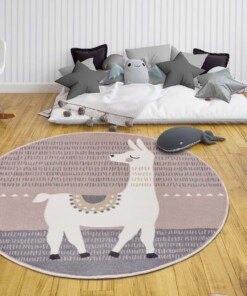 Rond kindervloerkleed Alpaca Dolly - roze/grijs - sfeer, thumbnail