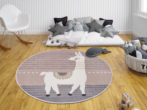 Rond kindervloerkleed Alpaca Dolly - roze/grijs - sfeer