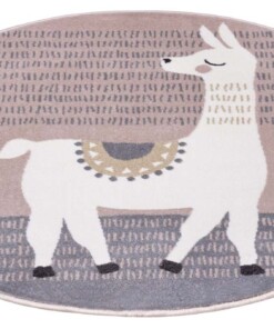 Rond kindervloerkleed Alpaca Dolly - roze/grijs - overzicht schuin, thumbnail