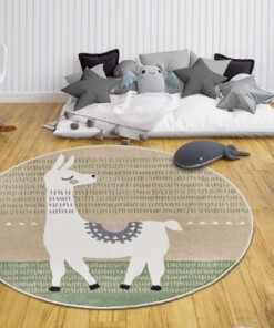 Rond kindervloerkleed Alpaca Dolly - groen/bruin - sfeer, thumbnail