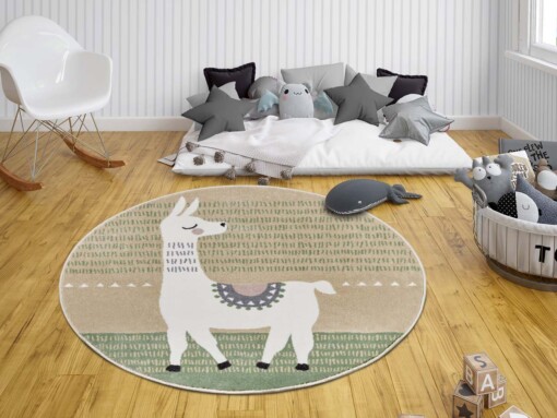 Rond kindervloerkleed Alpaca Dolly - groen/bruin - sfeer
