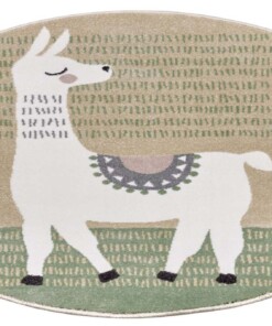 Rond kindervloerkleed Alpaca Dolly - groen/bruin - overzicht schuin, thumbnail Rond kindervloerkleed Alpaca Dolly - groen/bruin - overzicht schuin, thumbnail