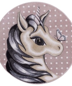 Rond kindervloerkleed eenhoorn - roze/bruin - overzicht boven, thumbnail