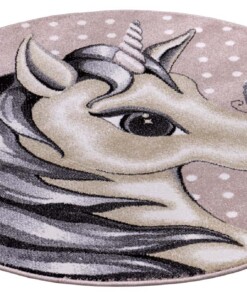 Rond kindervloerkleed eenhoorn - roze/bruin - overzicht schuin, thumbnail