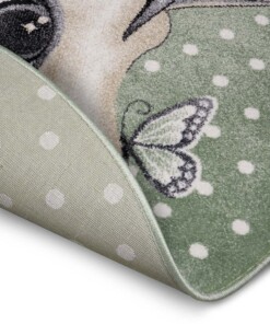 Rond kindervloerkleed eenhoorn - groen/bruin - close up, thumbnail