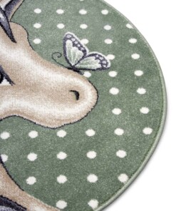 Rond kindervloerkleed eenhoorn - groen/bruin - close up, thumbnail