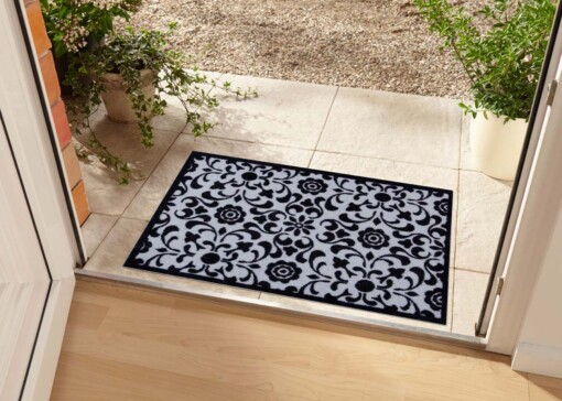 Deurmat Pastel Ornament Wasbaar 30°C grijs - sfeer