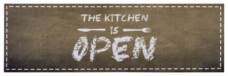 Keukenloper "The kitchen is open" Wasbaar 30°C bruin - overzicht boven, thumbnail Keukenloper "The kitchen is open" Wasbaar 30°C bruin - overzicht boven, thumbnail