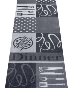 Keukenloper Dinner Wasbaar 30°C grijs - overzicht schuin, thumbnail