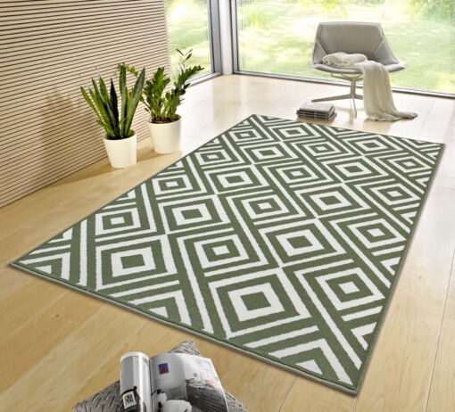 Design vloerkleed ruiten Art - groen/wit - sfeer