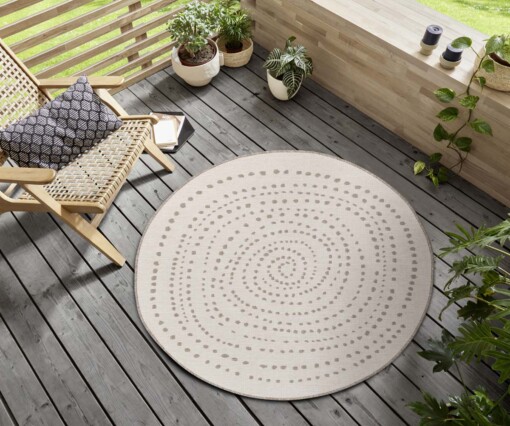 Binnen & buiten vloerkleed rond Bali - lichtbruin/crème - sfeer