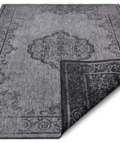 Vintage buitenvloerkleed Cebu - zilver/zwart - overzicht schuin, thumbnail