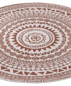 Rond buiten vloerkleed omkeerbaar Coron - terracotta/crème - overzicht schuin, thumbnail Rond buiten vloerkleed omkeerbaar Coron - terracotta/crème - overzicht schuin, thumbnail