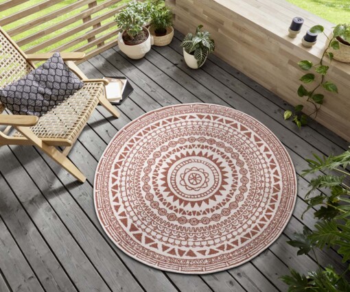 Rond buiten vloerkleed omkeerbaar Coron - terracotta/crème - sfeer