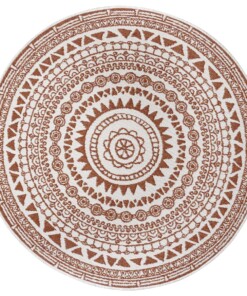 Rond buiten vloerkleed omkeerbaar Coron - terracotta/crème - overzicht boven, thumbnail Rond buiten vloerkleed omkeerbaar Coron - terracotta/crème - overzicht boven, thumbnail
