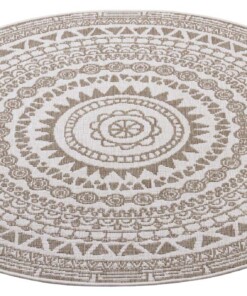 Rond buiten vloerkleed omkeerbaar Coron - lichtbruin/crème - overzicht schuin, thumbnail Rond buiten vloerkleed omkeerbaar Coron - lichtbruin/crème - overzicht schuin, thumbnail