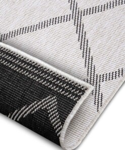 Binnen & buiten vloerkleed ruiten Corsica - zwart/créme - close up, thumbnail