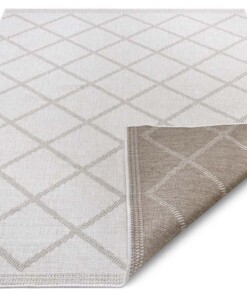 Binnen & buiten vloerkleed ruiten Corsica - lichtbruin/crème - overzicht schuin, thumbnail